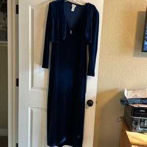 Beautiful Midnight Blue Velour long dress with Bolero Jacket